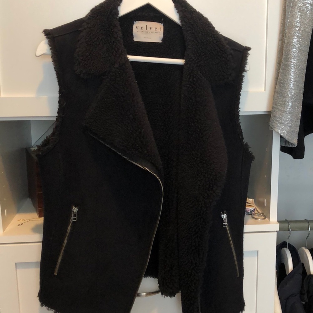 Velvet by Graham & spencer black moto suede sherpa fleece vest